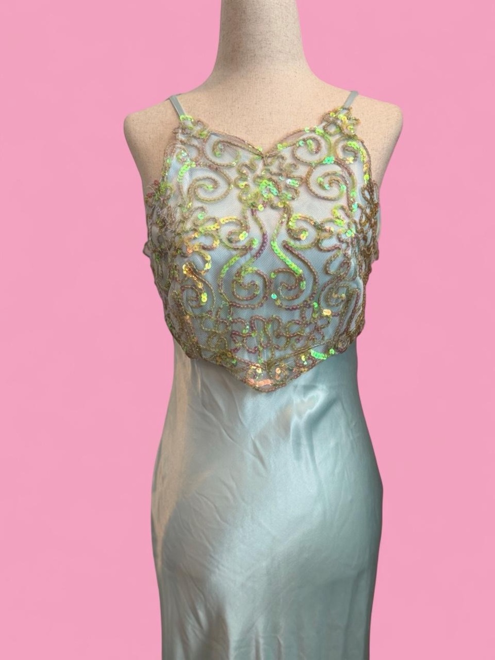 Y2K Blue Sequin Prom Dress